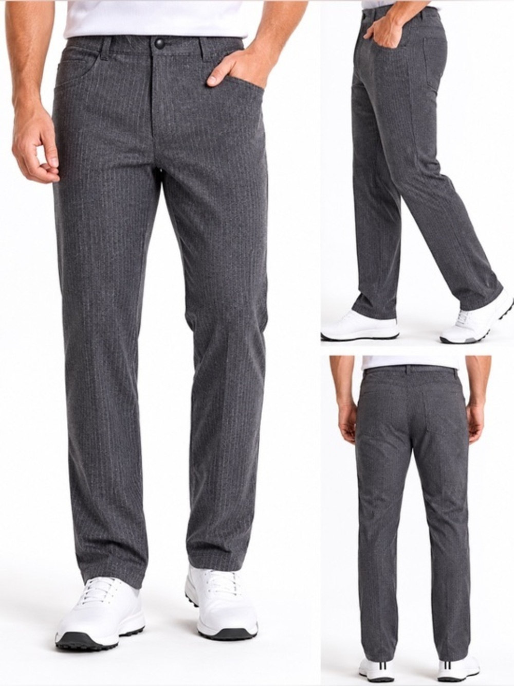 18 Greens Golf Pants Men’s 34x28 Gray Pinstripe Performance Stretch